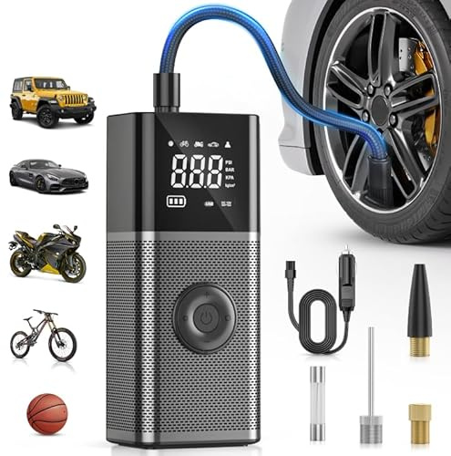 Nilight Tire Inflator Portable Air Compressor Rechargeable 12VDC 150PSI Cordless Battery Cigarette Powered 2X Faster Inflation Pump w/Digital Pressure Gauge for Car Motorcycle Bike