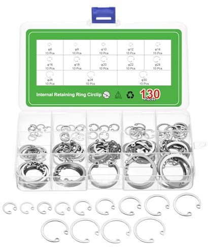 sourcing map 130Pcs Internal Retaining Ring Circlip Assortment Set, 304 Stainless Steel Circlip Snap 13 Sizes M8 M9 M10 M12 M14 M16 M18 M20 M22 M24 M26 M28 M30