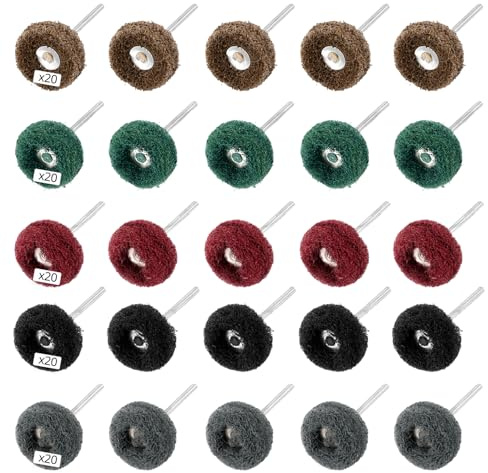 QWORK® 100Stk Schleifscheibe Polierscheibe 25 mm Durchmesser 6 mm Schaft, 80/150/240/400/600 Körnung, für Rotationswerkzeuge
