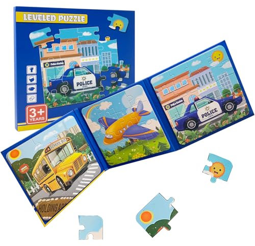 LUMIN TUTU Magnet Puzzle ab 3 Jahre, 12/16/20 Teile Kinderpuzzle 3 in 1 Magnetpuzzle & Magnetspiel ab 2 3 4 5 Jahre, Reisespiele Lernspielzeug und Kleine Geschenke für Kinder (Verkehrsmitteln)