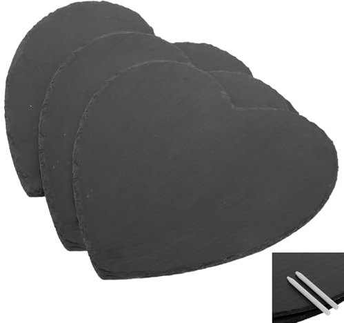 SHUESS Lot de 3 plateaux en ardoise en forme de cœur - 25 cm - Noir - Plateau de service en ardoise en forme de cœur - Pour buffet, sushis, fromage