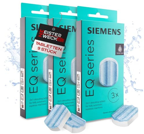 MEISTERZWECK4U TZ80002 Entkalkungstabletten 9 Stück, kompatibel mit Siemens - für alle EQ & supresso Kaffeevollautomaten - Reinigung, Entkalkung von Kaffeemaschinen - Korrosionsschutz
