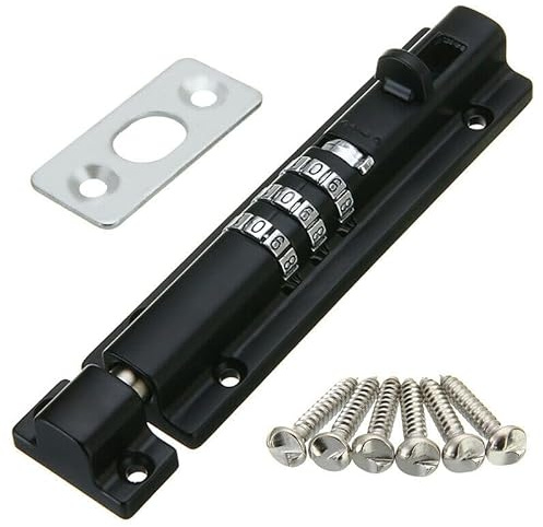 Black, Combination Locking Bolt for High Security Gates, Weatherproof Stainless Steel Slide Bolt with 4-Digit Code, for Home & Garages