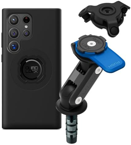 QUAD LOCK Gabelschaft-Handyhalterung für Motorrad mit Vibrationsdämpfer und MAG Hülle für Galaxy S24 Ultra