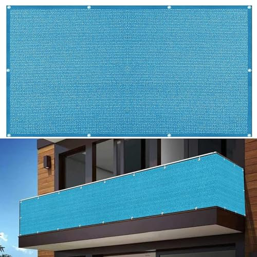 Balkon Sichtschutz, Balkonabdeckung 100 x 140 cm HDPE Gewebe, Uv-Schutz, Sicherheit Datenschutz-Schutzbildschirme, mit Kabelbinder Und Kordel, für Hofmauer Terrasse, Himmelblau