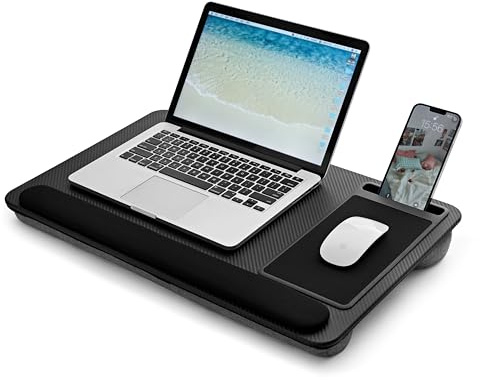 Portable Lap Desk Wood Laptop Tray with Cushion, Lightweight Laptop Stand for Bed Lap Tray with Built-In Mouse Pad, Wrist Rest, Phone Slot, Lap Stand for Sofa and Bed
