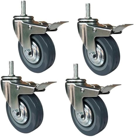 QCKNKMGG Lenkrolle Rad Trolley Möbelrolle Möbelrollen for Trolleys,Ersatzrollen for die Industrie,Blau,Material Polyurethan,4er-Set,Maximale Tragkraft 270 kg,mit Gewindestift(Brake,3in M12)