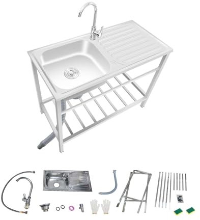 Spülbecken Mit Armatur, Ausgussbecken Edelstahl Für Miniküche, Keller Waschbecken,Hochleistungswanne Zur Erweiterung Der Outdoorküche, Für Garage, Küche, Bar, Hinterhof Handwäsche