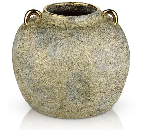 Arborus 20 cm Vase Keramik Vintage Vase für Rustikale Deko Blumenvase Gold | Dekovase für Blumenstrauß Pflanzen Ästhetik Vasen Boho Balkon Wohnzimmer Schlafzimmer Badezimmer Esszimmer Küche Hotel
