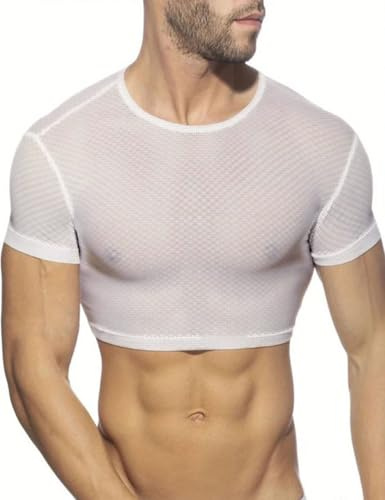 GYMAPE Hombre Translúcido Corte de Malla Parte Superior del Tanque de Combustible Camisa Versión de Autocultivo