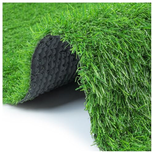 e-floor Kunstrasen Outdoor Teppich Wetterfest 100 x 100 cm - Künstlicher Rasenteppich Balkon & Terrasse - 20 mm Grashalm - Kunstrasenteppich Wasserdurchlässig - Kunstgras Oeko-TEX, Natürliche Optik