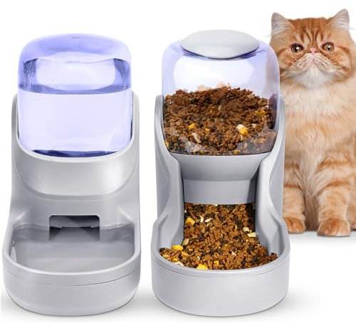 Automatisches Futter- und Wasserspender für Hunde, Katzen, Futterspender und Wasserspender, 3,8 l, 2-in-1 Katzenfutter, Wasserspender für kleine, mittelgroße und große Haustiere (Gray)