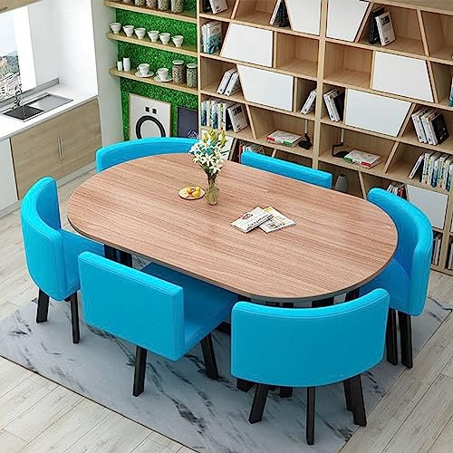 Modernes 7-teiliges Esstisch-Set für 6 Personen mit ovalem Tisch, platzsparendes Design für kleine Wohnungen
