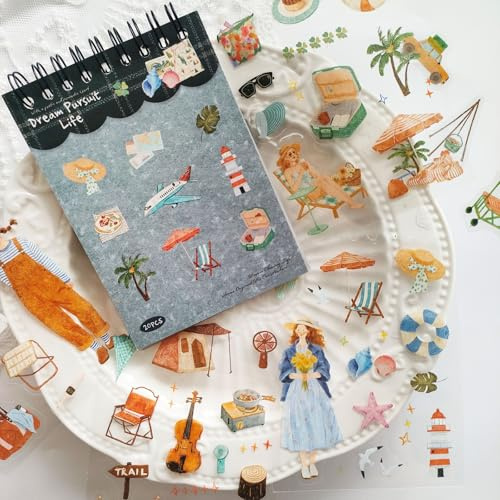 20 Blätter Scrapbook Zubehör,Scrapbook Sticker Aufkleber Für Journaling | 200pcs＋ Travel Theme Cartoon Sticker Geeignet Für Bullet Journal,Fotoalbum,Computer,Scrapbooking(Travel)