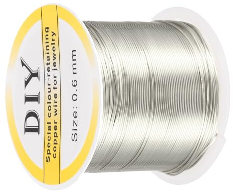 QUARKZMAN 0,6 mm/22 Gauge koppartråd för smyckestillverkning, 1 rulle handgjord fläckskyddad pärltråd för smyckestillverkning gör-det-själv (silver) – 39 m