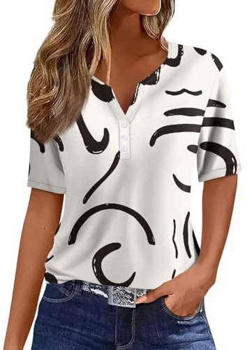 Blouse Femme Chic et Élégant Top à Boutons et Manches Courtes | Tee Shirt Femme à Col en V Blouse Femme Chic et Élégant