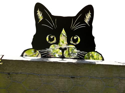 Peeking Cat Fence Topper 29x14cm Black Metal Kitten Silhouette Garden Decoration
