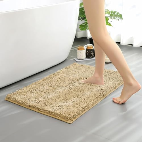 RUN HELIX Chenille Bath Mat, Non Slip Extra Soft Bath Toilet Mat 40x60 cm, Super Absorbent Bath Rug for Bathroom, Bedroom, Shower and Tub, Washable Quick Drying Bathroom Mat Black