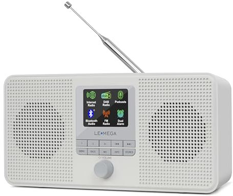 LEMEGA IR4S Stereo WIFI Internet Radio,Portable DAB/DAB+/FM Digital Radio,Spotify Connect,Bluetooth Speaker,Dual Alarms Clock,60 Presets,Headphone-Output,Batteries or Mains Powered -Stone Grey