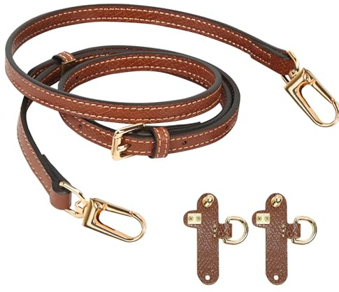 Schulterriemen aus Leder für Tasche Damen, 0.9cm Mini Bag Straps mit 2 Stück Schultergurtadapter, Schultergurt für Tasche Damen, No-Punch & Verstellbare, Handtaschengurt Braun