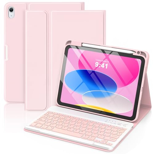 GAOJIE Funda con Teclado para iPad 11ª Generación A16 2025 y 10ª Generación 2022, QWERTY Español Ñ, Teclado Bluetooth Magnético Desmontable para iPad 10/11 Gen(Rosa)