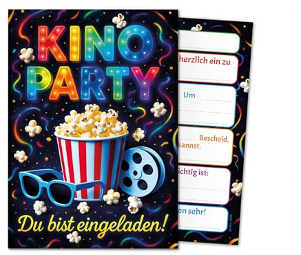 Junaversum 8 Einladungskarten zum Kindergeburtstag Kino Cinema Party Mädchen Jungen bunt Kinder Einladungen Geburtstag Geburtstagseinladungen Kids