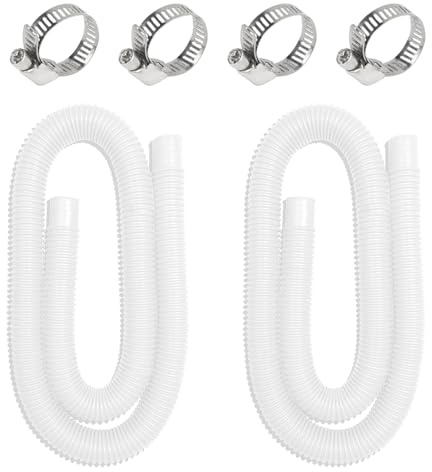 ASOFTY 2 Stück Poolschlauch 32mm, 150cm Schwimmbadschlauch mit 4 Schlauchschellen, Pumpenschlauch, Saugschlauch, Flexibler Wasserschlauch für Schwimmbecken, Poolpumpe (Weiß)