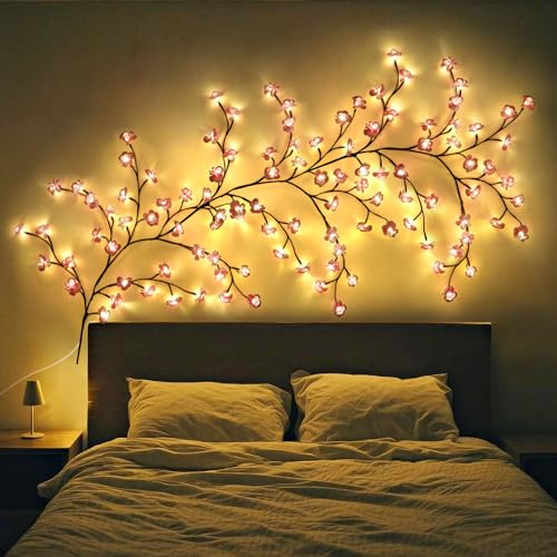 SUPRBIRD Cadena de luces con flor de cerezo, iluminación de ramas, 96 LED, flor de cerezo, decoración de pared con mando a distancia, 8 modos y temporizador, ramas de sakura flexibles, decoración para