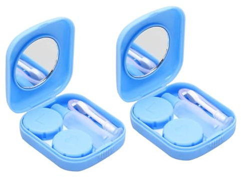 GOOHOCHY 2piezas Contenedor de Lentes Estuche para Lentes Portátil Ligero con Pinzas Ventosa Espejo para Uso en Mesas o Armarios