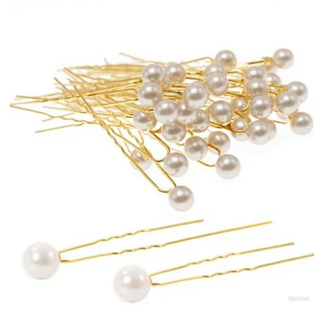 30 Pcs Pearl Hair Pins, Gold U-Shaped Bobby Clips, Wedding Hairpiece