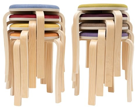 NiuLifeya 8PCS Stackable Stools Set Wooden Upholstered Bar Height Stools with Non Slip Foot Mats Portable Chairs for Home Kitchen Office Classroom 41.5 x 31 x 43cm