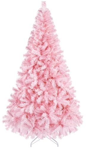 Yaheetech 183cm 1000 Puntas Árbol de Navidad Artificial Grande Adornos Nevados con Soporte Metálico Rama Navideña Decoración de Navidad Familiares para Interior Exterior Rosa