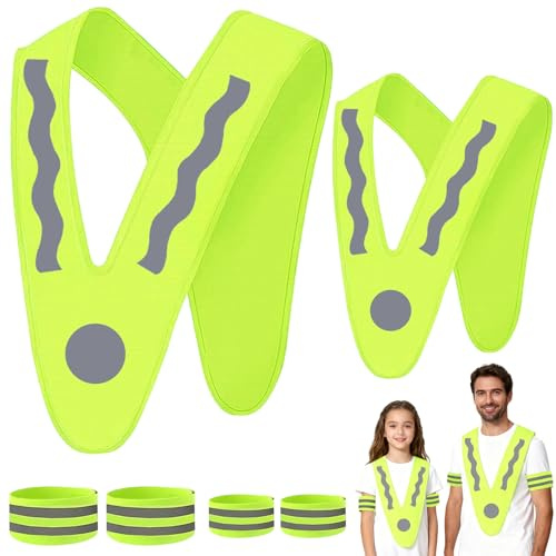 Ourdort Warnweste Kinder Erwachsene,2 Stück Sicherheitsweste Reiten | mit 4 Stück Reflektorband,V-Form Signalkragen,Leuchtweste Reflektorweste,Warnschutzweste Universal Größe Kinder Erwachsene
