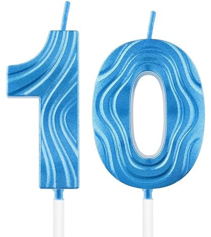 Ovanda Nummer 10 Geburtstagskerze, 10. Geburtstag Kerze, 3D Design Blau Nummer Kerzen Zahl 10, Cake Topper Dekorationen, Kuchen Kerze für Geburtstagsparty, Hochzeitstag, Baby-Dusche, Party-Dekoration