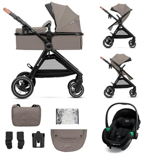 Kinderkraft ESME PRO 3 in 1 Kinderwagen, Kombikinderwagen ab Geburt bis 22 kg, 2 in 1 Sitz Babywanne und Sportsitz, Travel System, MINK PRO i-Size Autositz, Adapter, Zubehör-Set, Beige