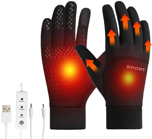 Heated Gloves for Women Men, USB Double-Sided Heating Washable Hand Warmers Gloves with 3 Adjustable Temperature, Waterproof Windproof Anti-Slip Touch Screen Glove for Cycling Hiking Driving Skiing