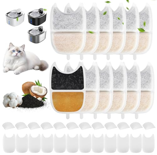 12 Filtros Fuente para Gatos para FEELNEEDY 4L para YPD-C004, 12 Esponjas Prefiltro y 12 Esponjas Bomba, Filtros Fuente Agua Gatos Sensor de Movimiento, Filtro Fuente Gatos para Bebedero Gato