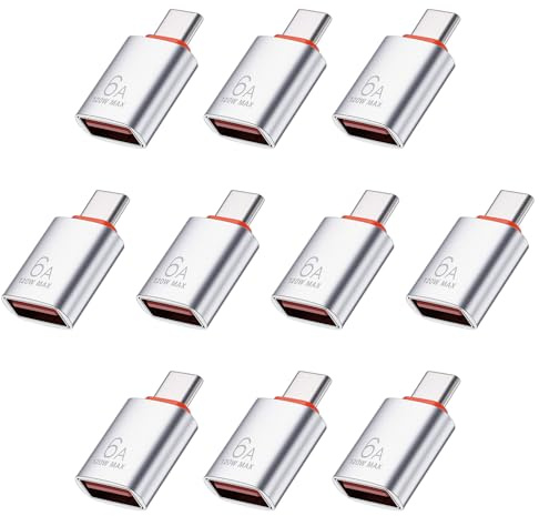 Xelsluthe 10 Pack Usb to Usb C Adaptor 10gbps/120w Usb3.1 to USB-C Adapter Silver Type C Male Too USB-Female Adapters High-Speed Data Transfer for Smartphone, Pc, Laptop, Tablet, Keyboard