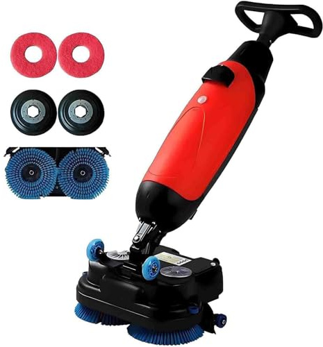 Autolaveuse professionnelle,brosse de nettoyage motorisée pour moquette et carrelage,largeur de nettoyage de 43cm(17 pouces), tête rotative à 360° pour carrelage,moquette,parquet et marbre Red
