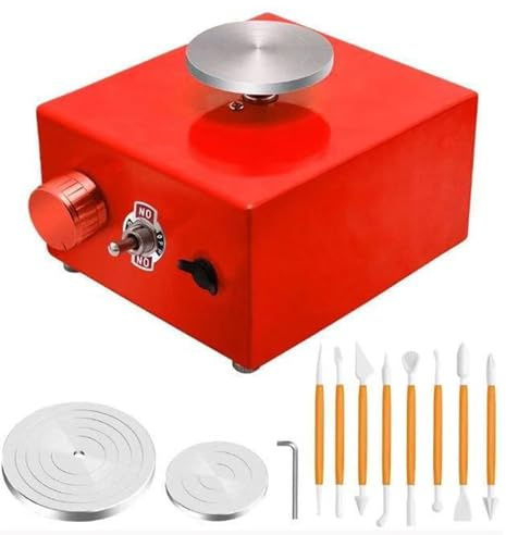 ZGHQHCDRH tornio da vasaio, Strumenti for Argilla e Mini Chiave, Macchina elettrica for Ceramica for opere d'Arte in, Principianti, Bambini, Adulti insegnamento Scolastico(Red)