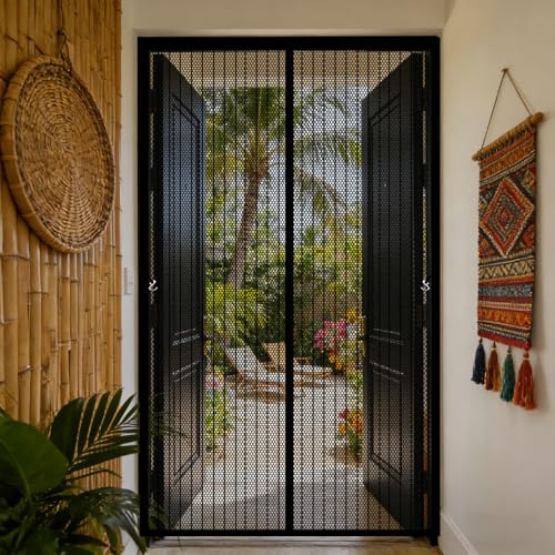 Tenda Zanzariera Magnetica 94 x 260 cm Traspirante, Rete Ultra-Fine Anti-Insetti, Si Chiude da Sola, Zanzariera Porta Magnetica con Magneti & Pesi, per Balcone Soggiorno, Nero