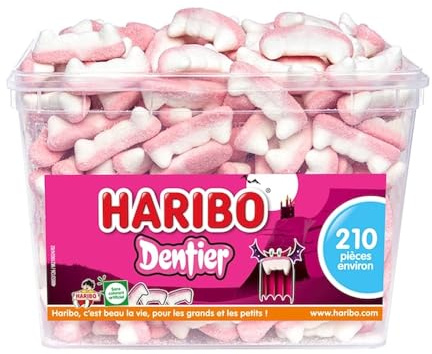 HARIBO - Dentier - Bonbons Sans Colorants Artificiels - Confiseries Pour Halloween - Boîte De 210 Bonbons