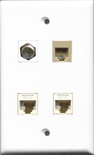 RiteAV - Cavo coassiale TV-tipo F e 1 porta telefono RJ11 RJ12 beige 2 porte Cat6 Ethernet bianco