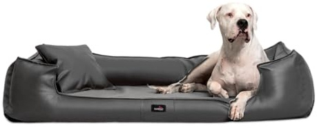 tierlando® Orthopädisches Hundebett Goofy Easy Clean aus Kunstleder mit Matratzenschoner, für mittelgroße und große Hunde Größe: 90x75cm Farbe: 02 Graphit