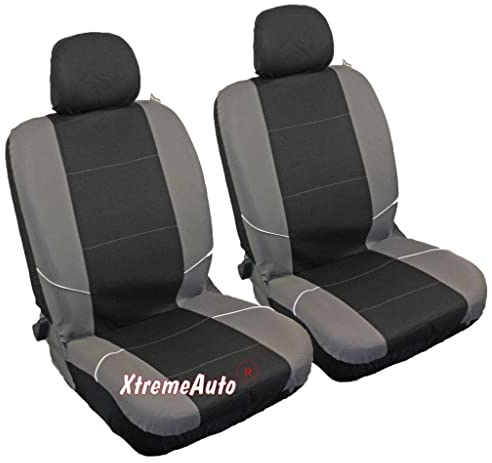 XtremeAuto® Universal Fit Front Pair Of Car Seat Covers BLACK GREY