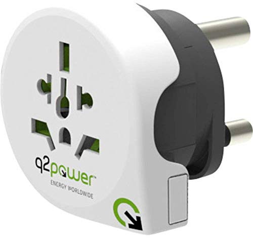 Q2 Power | World to South Africa | Universal-Reiseadapter mit Erdungsstecker | Kid Safe Stoßschutz | Spannung und Leistung 100V-1000W / 250V-2500W