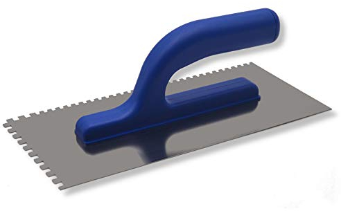 DEWEPRO® Cazzuola Dentata, Denti 6x6 mm, Spatola Lisciante - Frattazzo Per Intonaco - Acciaio Inossidabile : 270x130mm - Manico in Plastica Leggera