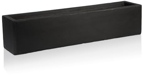 IDEALIST 80cm Black Window Box | Reinforced Stone Windowsill Planter | Garden Planters with Drainage Holes L80 W17 H17.5 cm, 12 litres