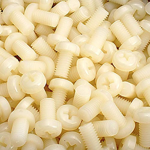 M4 Nylon 6/6 Kreuzschlitz-Antrieb, Flachkopf, Maschinenschrauben, Weiß, 100 Stück M4 x 6mm gebrochenes weiß