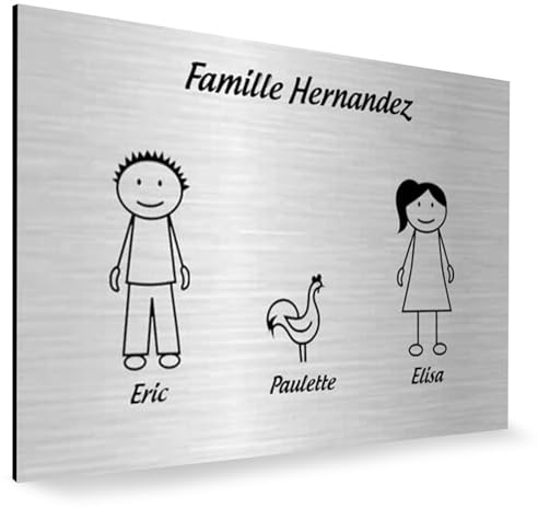 Plaque de maison Family personnalisée avec 3 membres pour boite aux lettres - Format 12x8 cm - Plaque Argent - Lettres noires